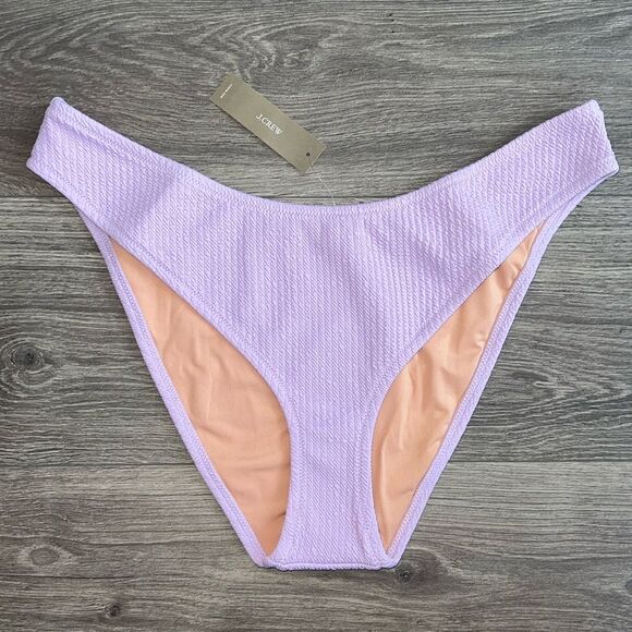 J.CREW Textured Cheeky Bikini Bottom XL High Cut Curved-Waist Light Purple NWT - Picture 1 of 6